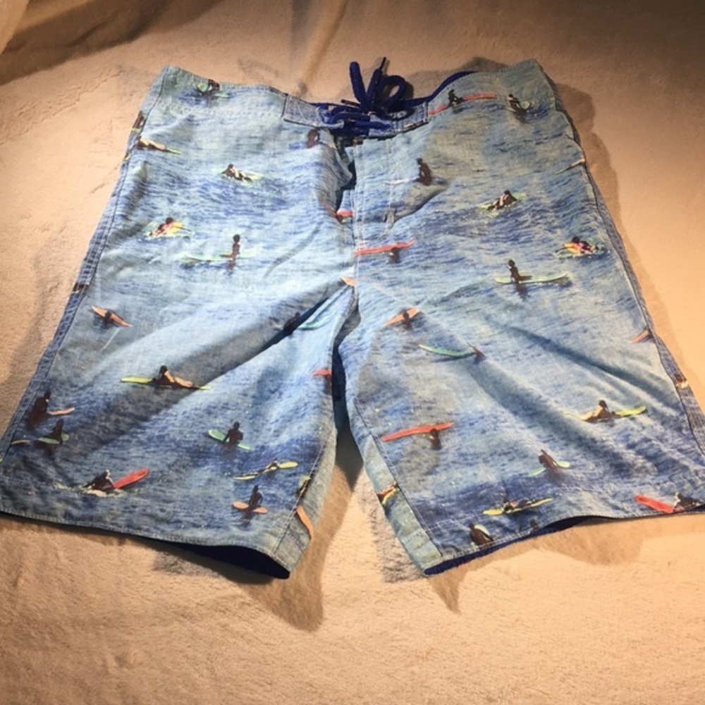 Hollister Mens Light Blue Surfing Print Board Shorts
